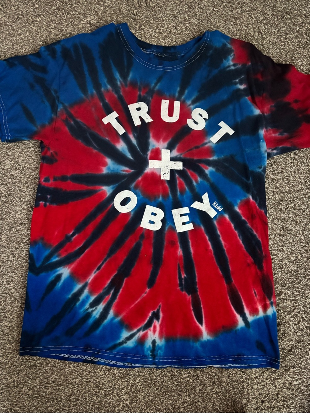 Obey Red, Blue & Black Tie-Dye 'TRUST' Graphic Tee